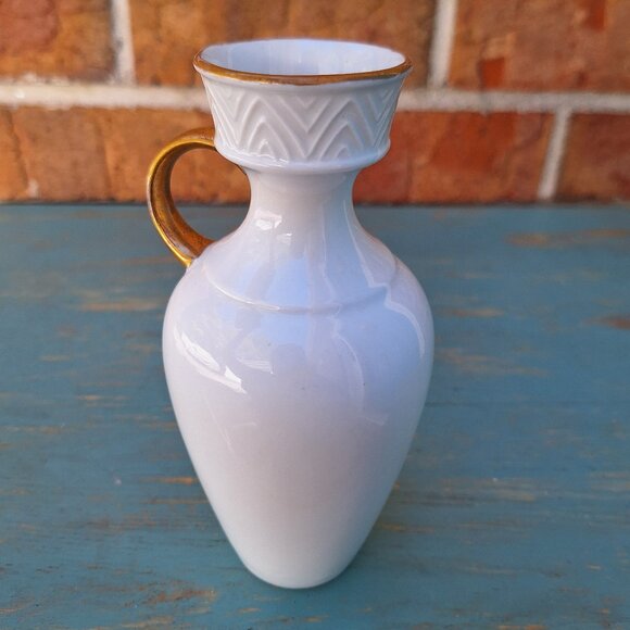 Porcelain Vase Gold Leaf Handle Bavaria Germany Modern Flowers Unique Valentines - Picture 7 of 17
